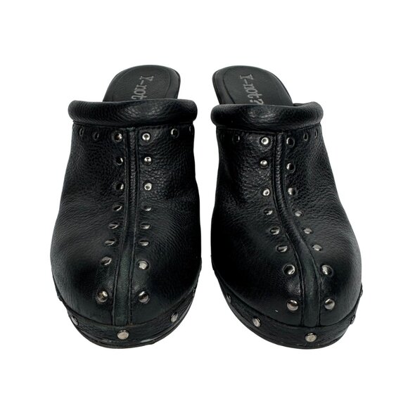 Vintage‎ Y2K 90s Whimsigoth Y-Not? Black Leather Studded Clogs Sz 8 Chunky Heels - Picture 3 of 10